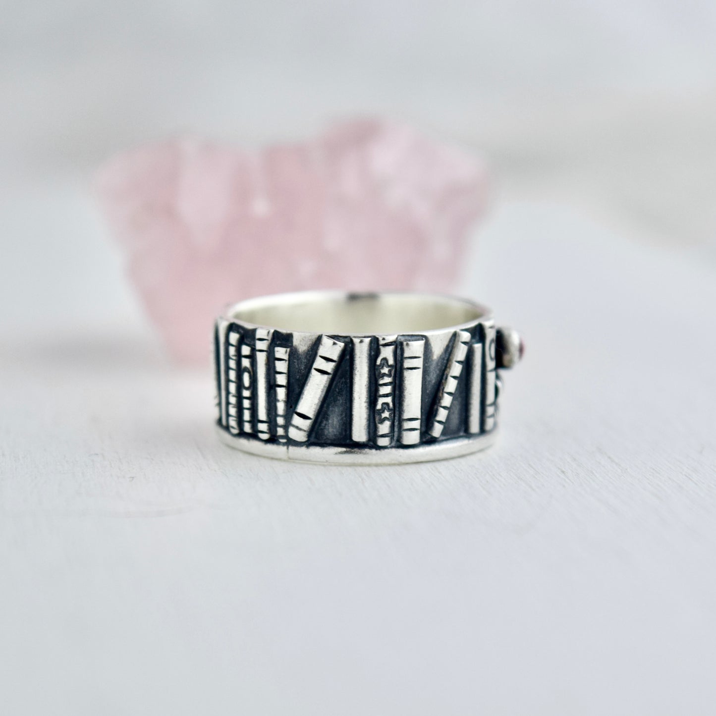 Bookshelf Ring Band with Pink Tourmaline Size 8.5