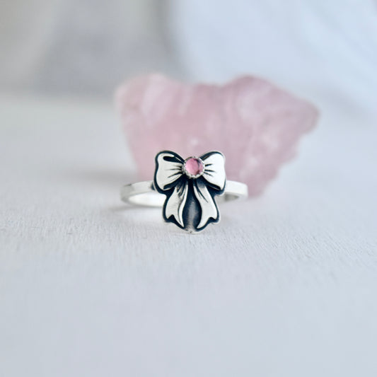 Pink Tourmaline Bow Ring size 8