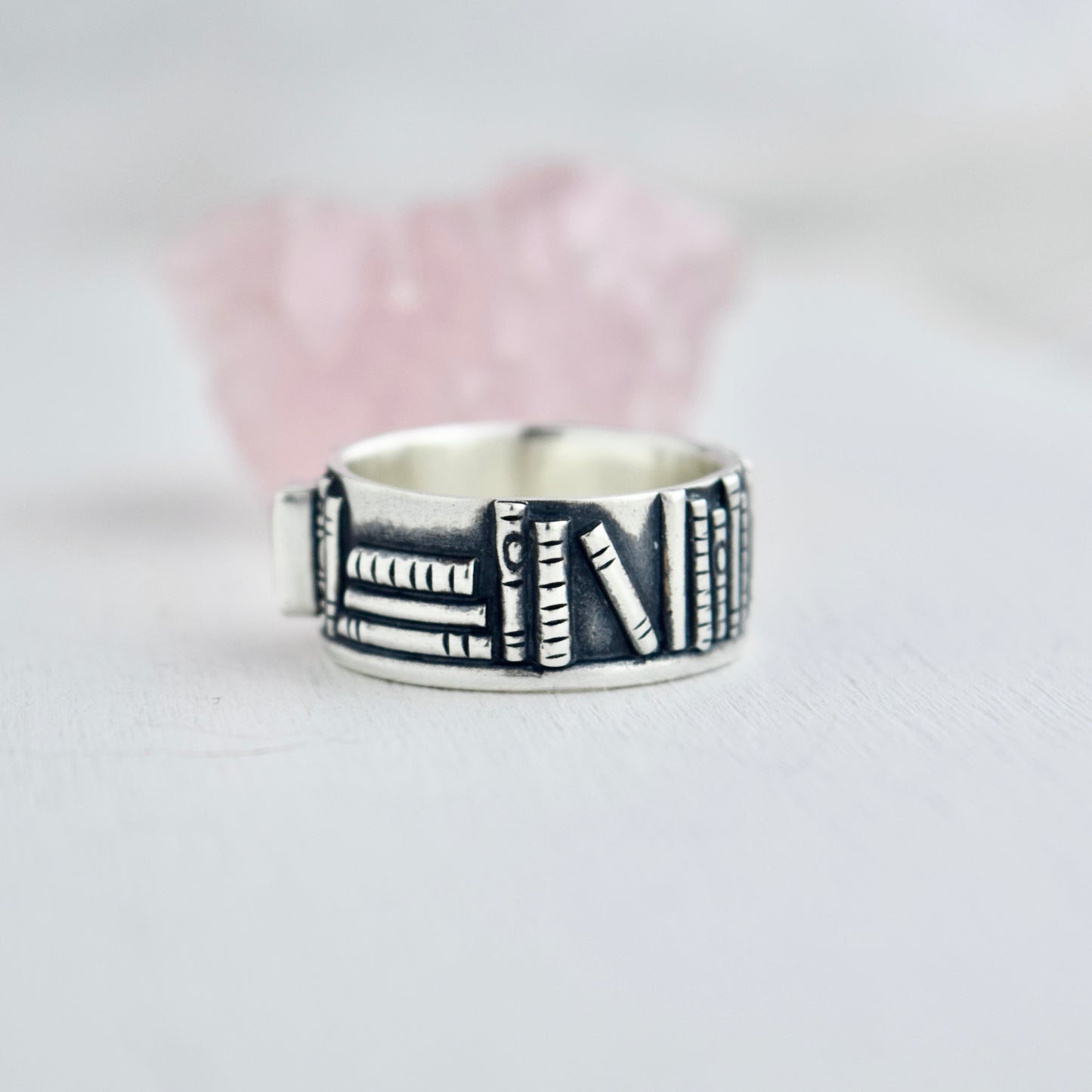 Bookshelf Ring Band with Pink Tourmaline Size 8.5