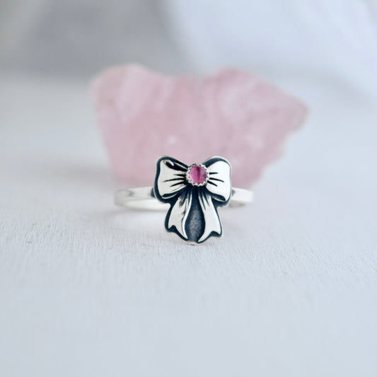 Pink Tourmaline Bow Ring size 9.25