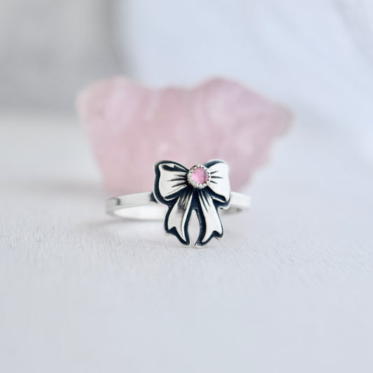 Pink Tourmaline Bow Ring size 10