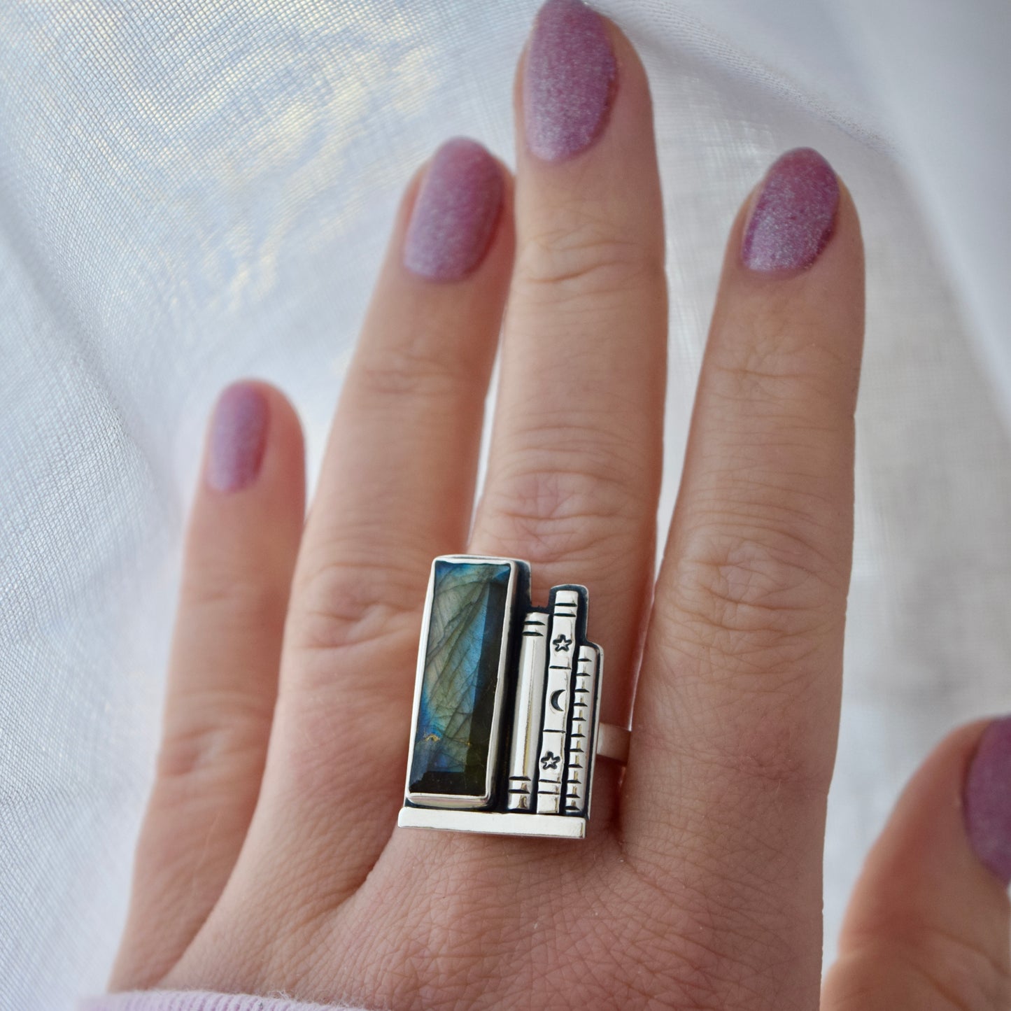 Bookshelf Ring with Kintsugi Repaired Labradorite Size 9.25