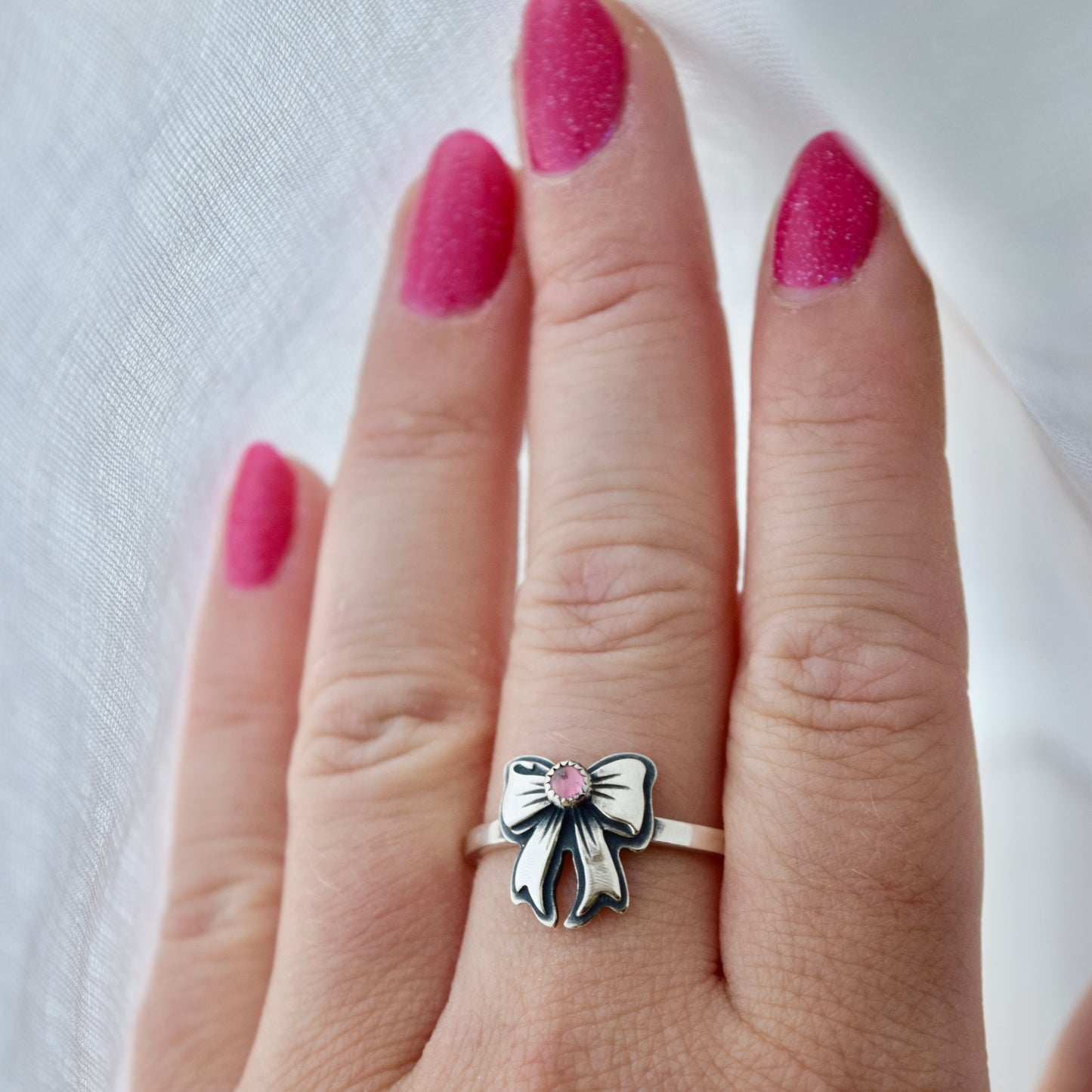 Pink Tourmaline Bow Ring size 10