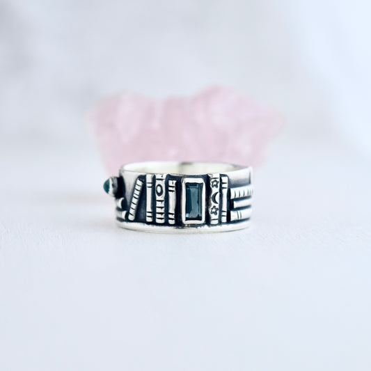 Bookshelf Ring Band with Blue Topaz Size 9