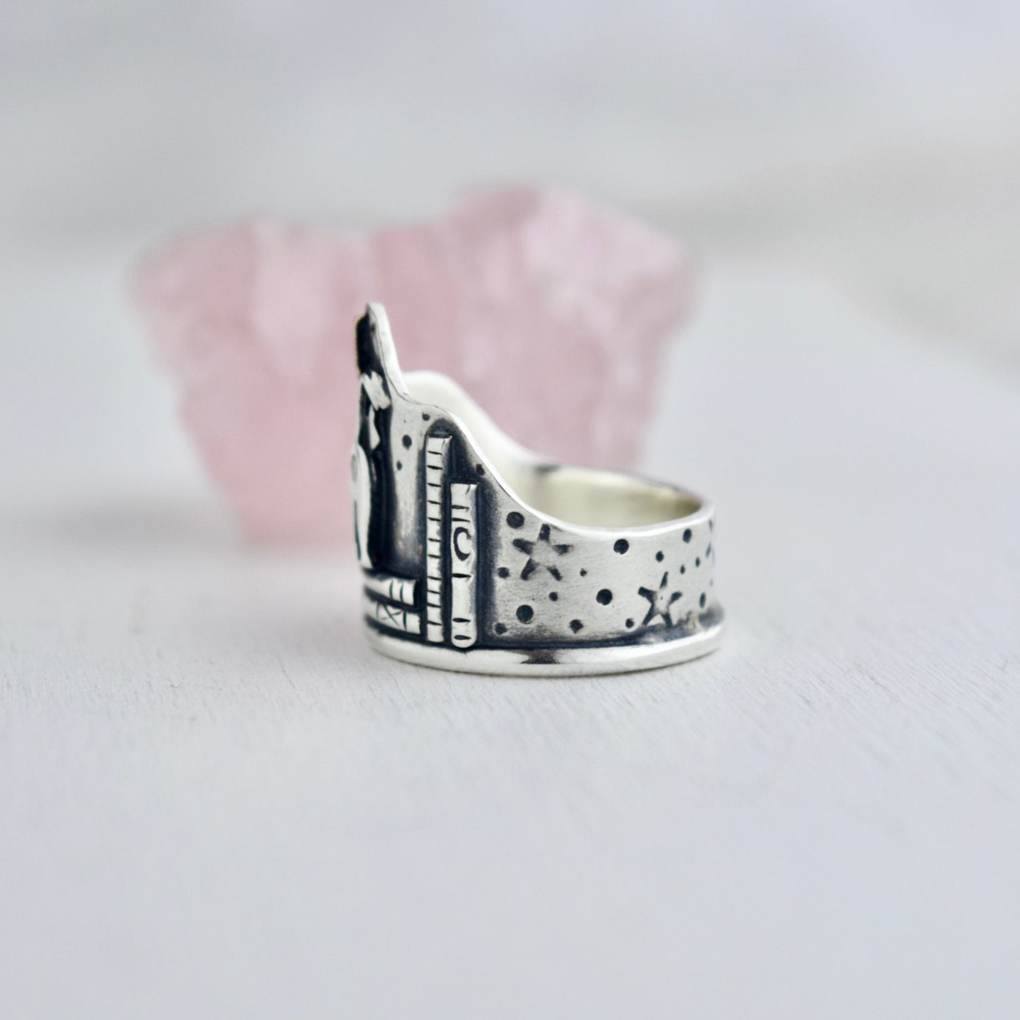 Library Cat Butthole Shield Ring with Gold Fill and Moissanite Size 6