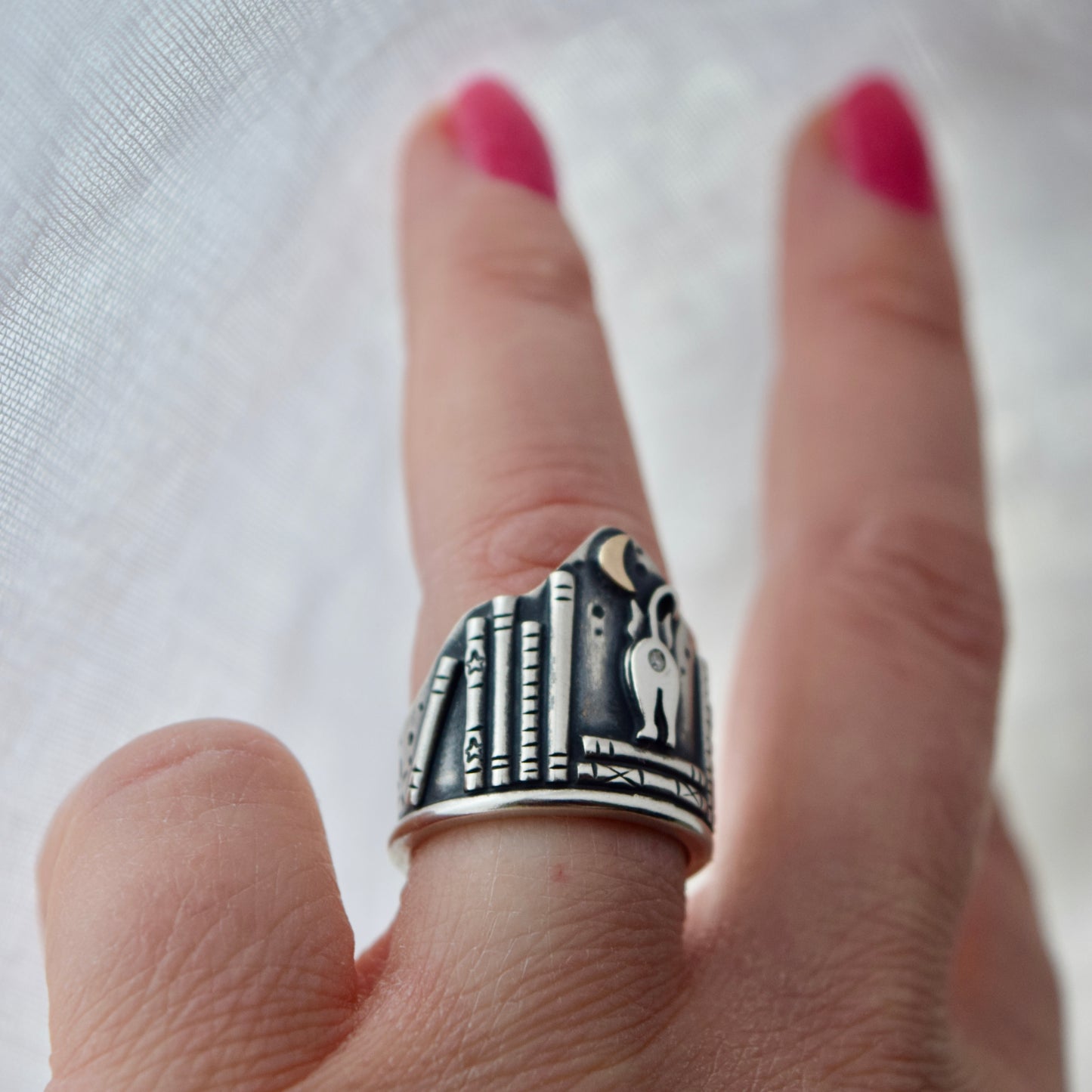 Library Cat Butthole Shield Ring with Gold Fill and Moissanite Size 6