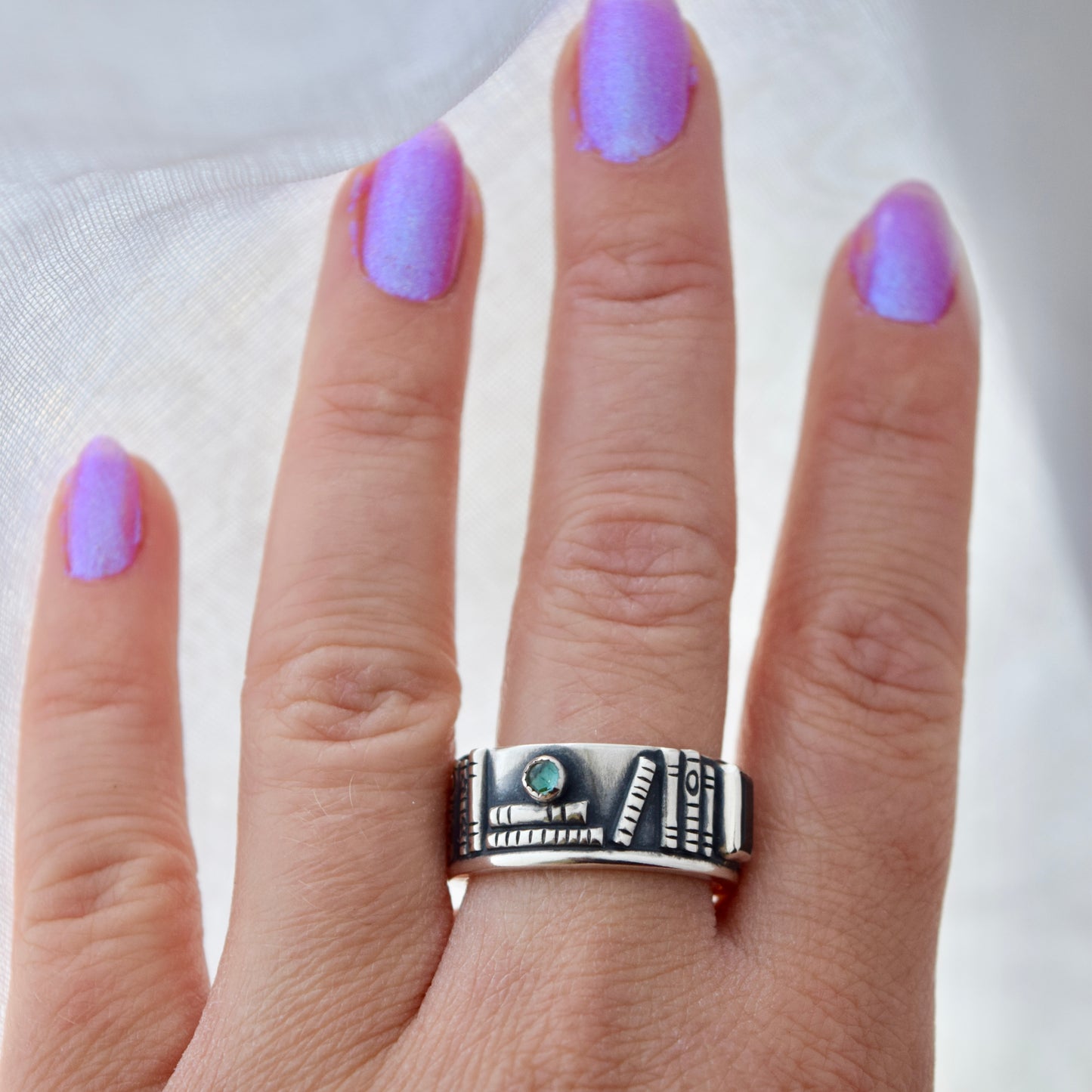 Bookshelf Ring Band with Blue Topaz Size 9