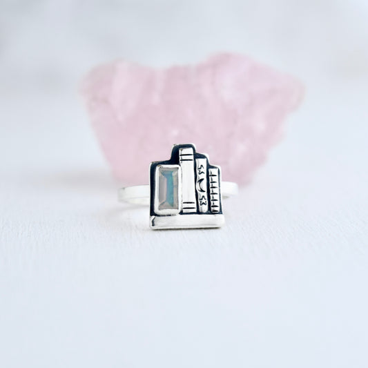 Mini Bookshelf Ring with Ethiopian Opal Size 4.5