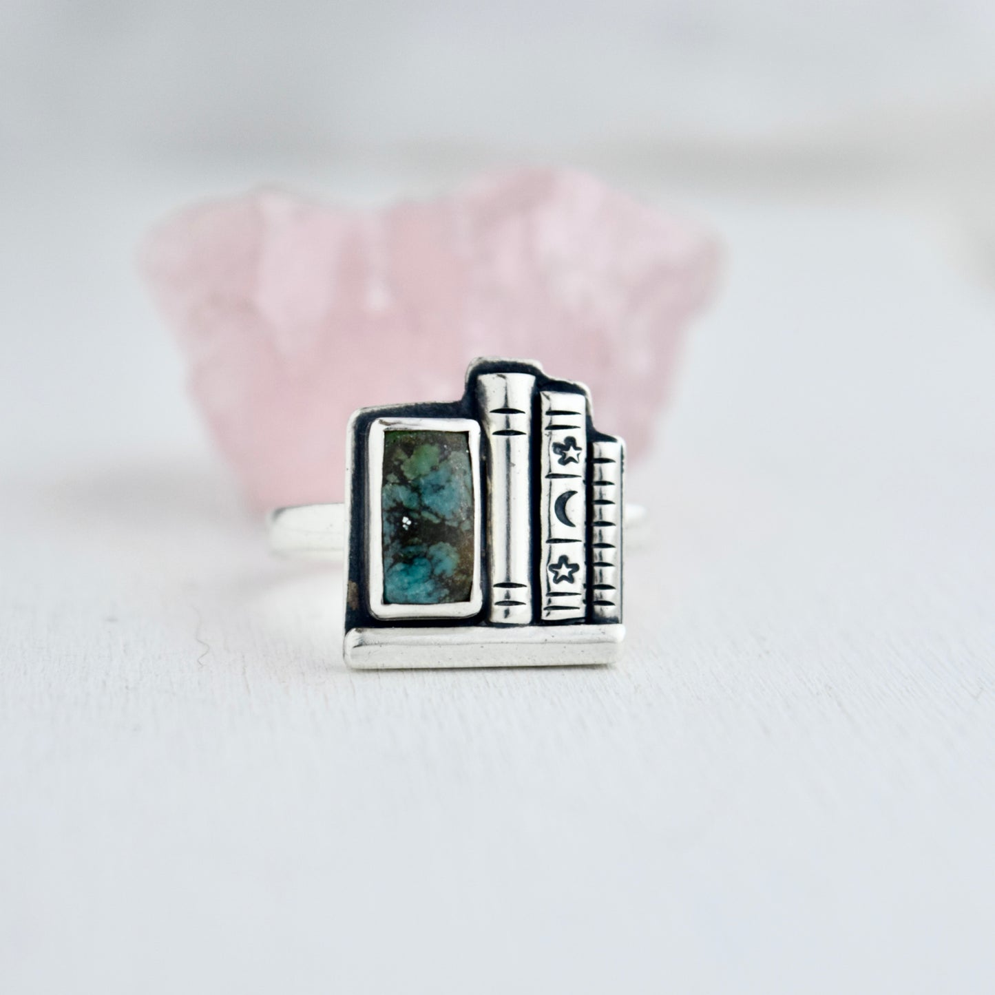 Bookshelf Ring with Tibetan Turquoise Size 9.5