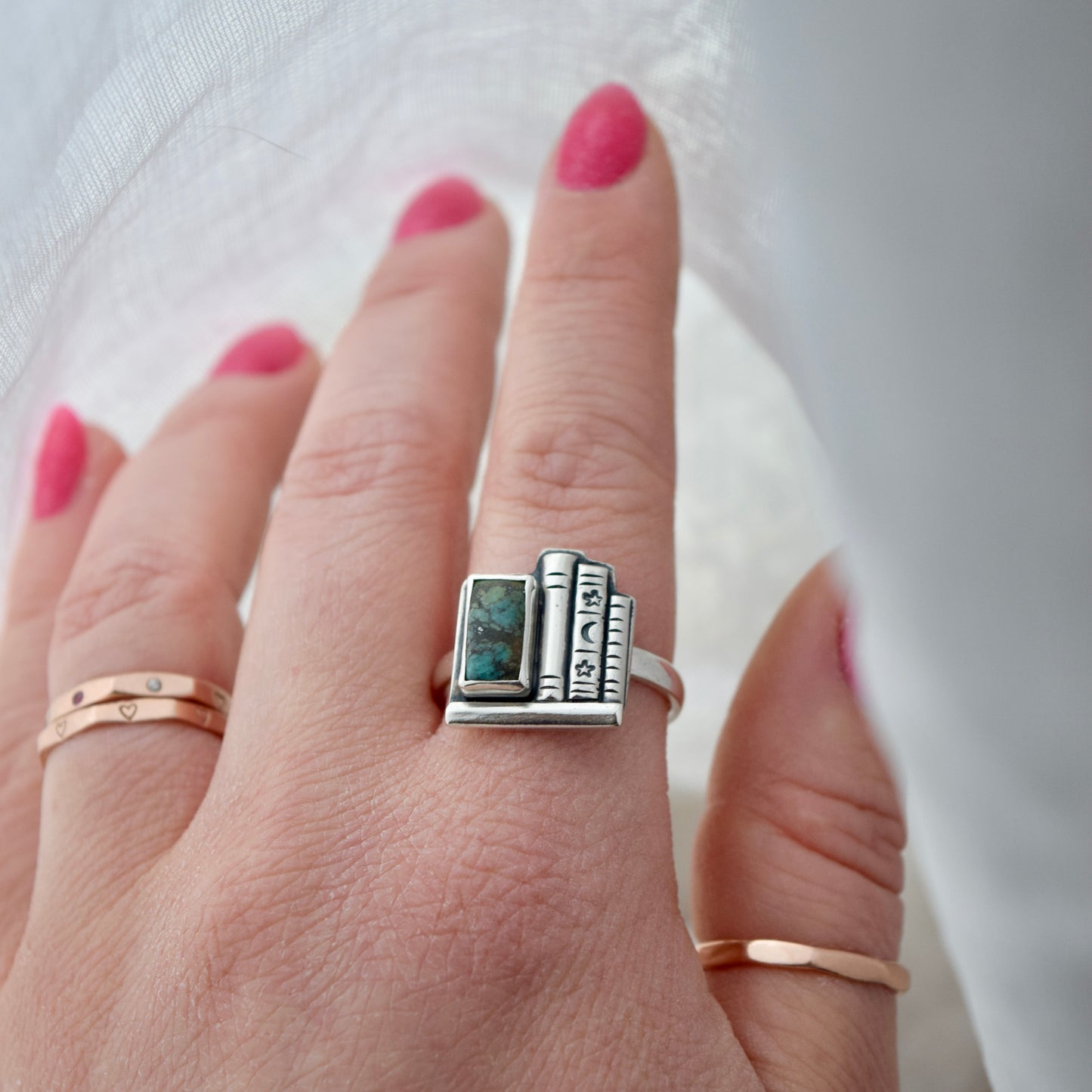 Bookshelf Ring with Tibetan Turquoise Size 9.5