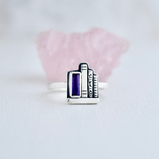 Mini Bookshelf Ring with Amethyst Size 9
