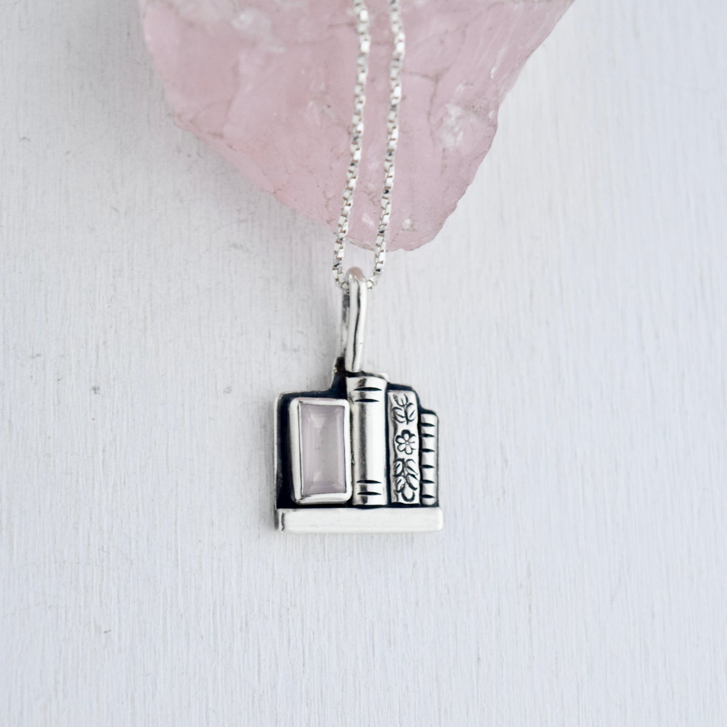 Bookshelf Necklace with Rose Quartz