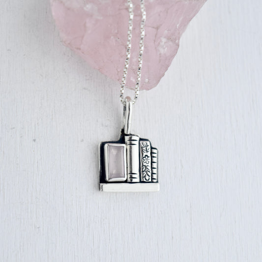 Bookshelf Necklace with Rose Quartz