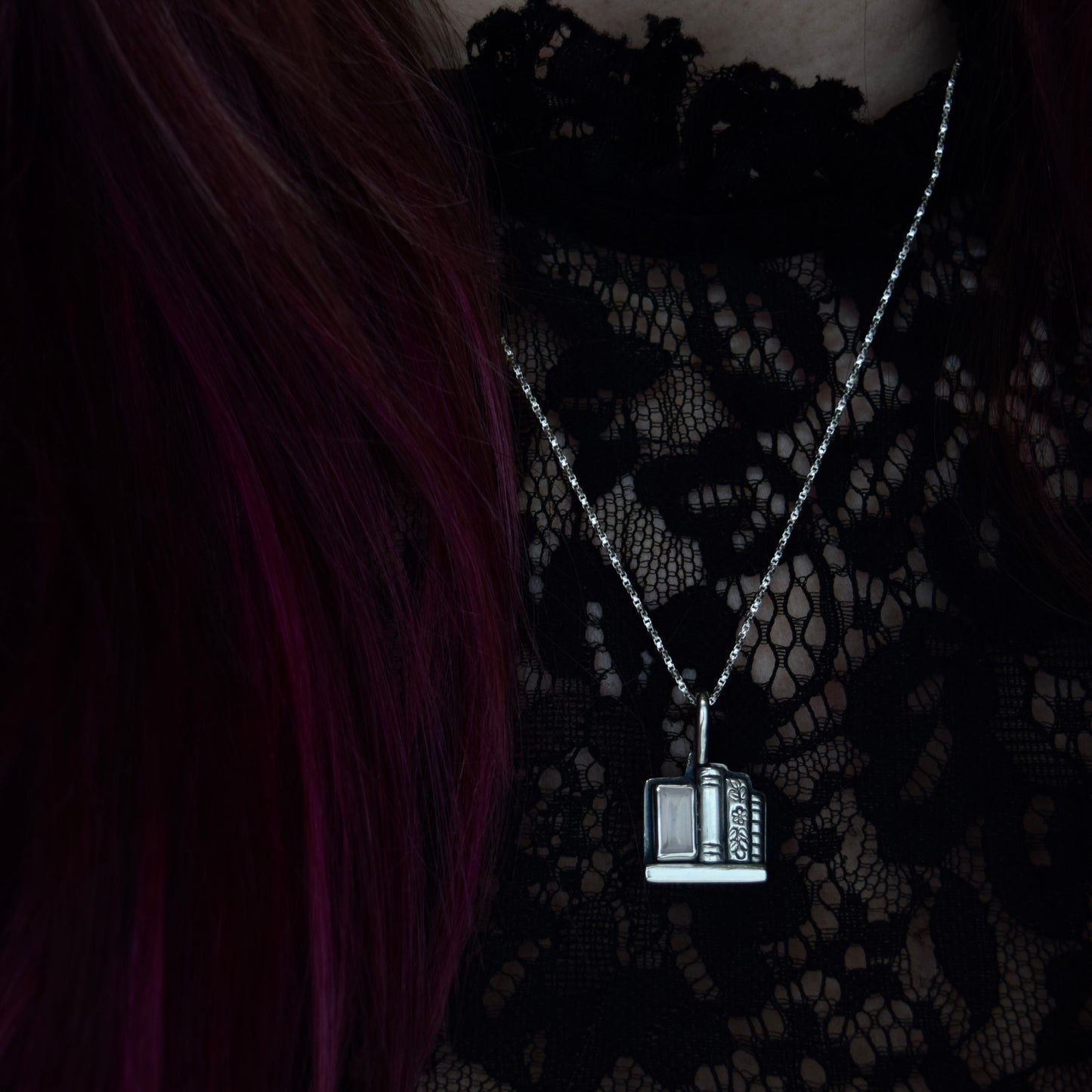 Bookshelf Necklace with Rose Quartz