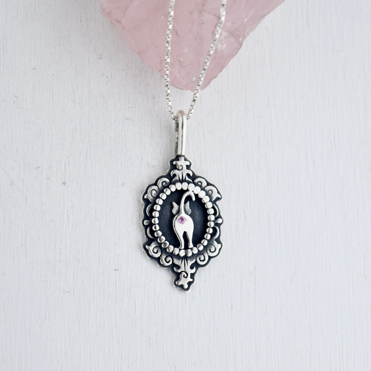 Cat Butthole Cameow Necklace with Pink Sapphire