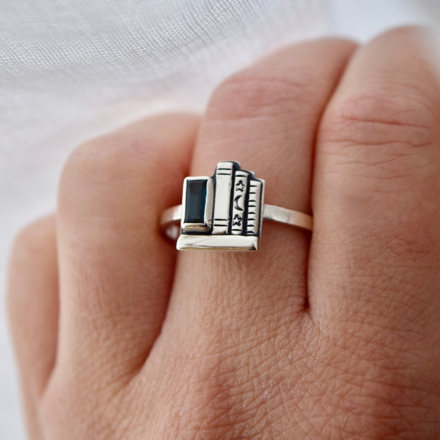 Mini Bookshelf Ring with Blue Topaz Size 10