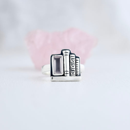 Bookshelf Ring with Rose Quartz Size 6