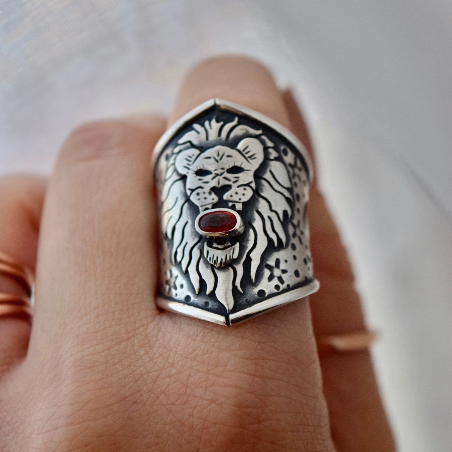 Lion House Shield Ring with Red Sapphire fits size 8