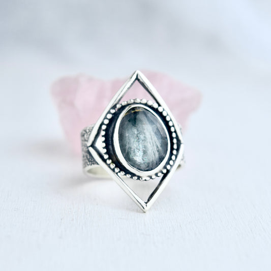 Eye of the Storm Ring with Kintsugi Repaired Duo Chromatic Tanzanite Size 10.5