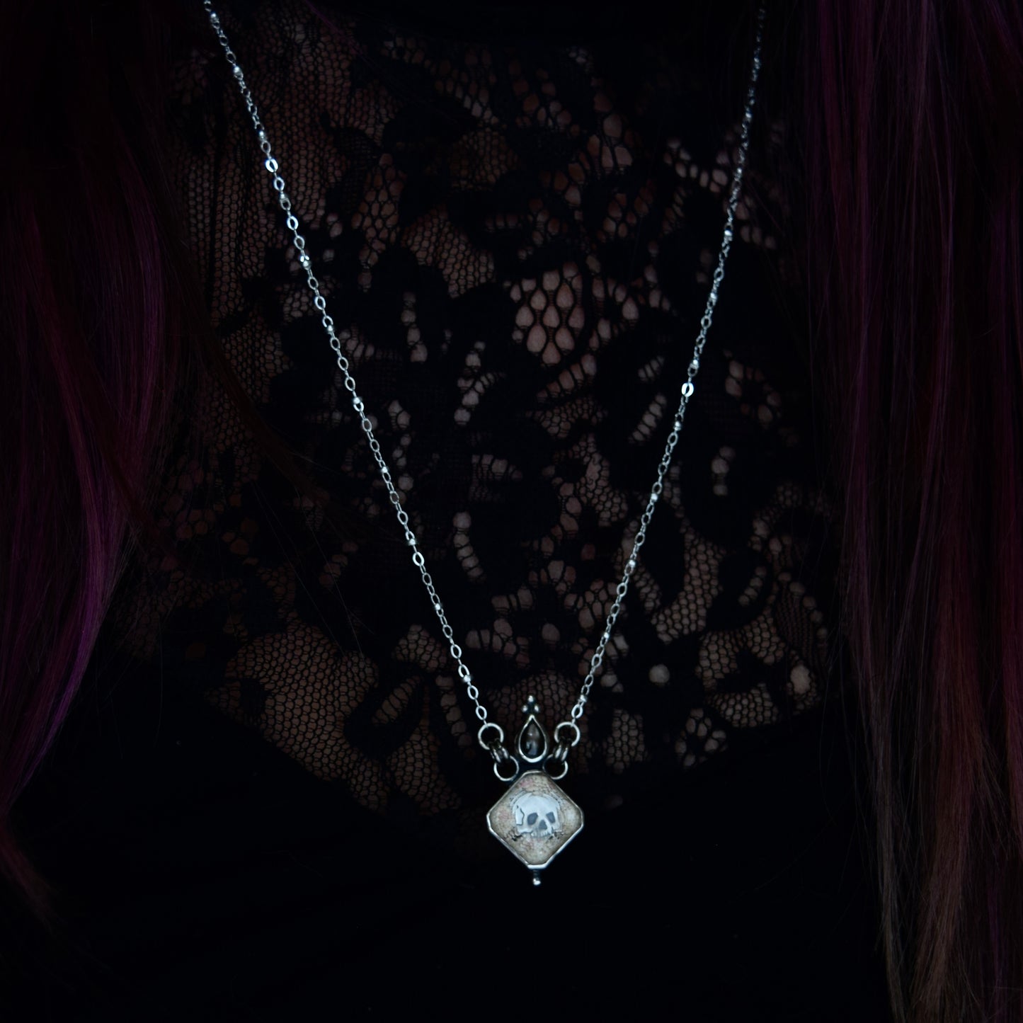 Message in a Bottle Necklace with Black Star Sapphire, Clear Quartz, and Horseshoe Bay Bermuda Sand on 20" chain