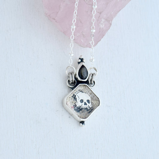 Message in a Bottle Necklace with Black Star Sapphire, Clear Quartz, and Horseshoe Bay Bermuda Sand