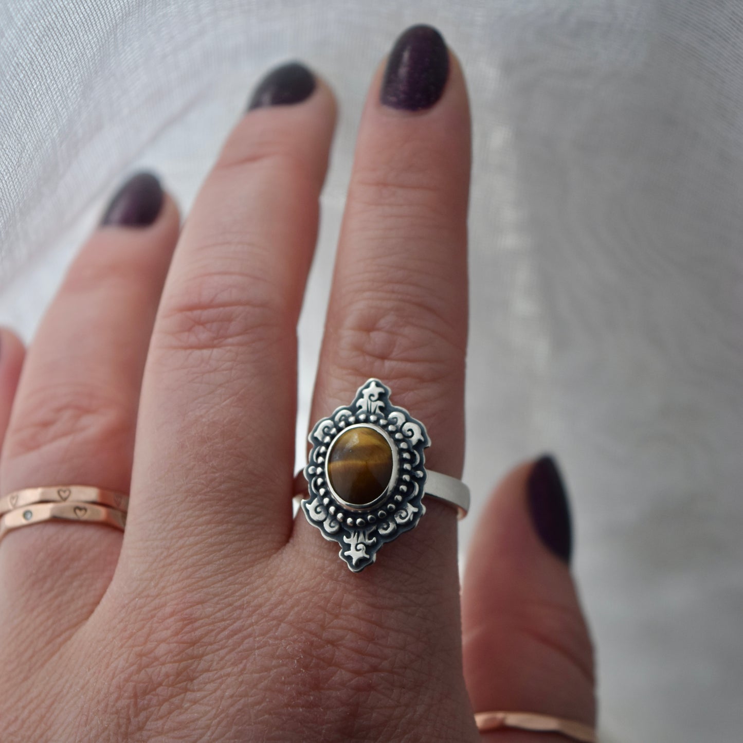 Tigers Eye Cameo Ring Size 8