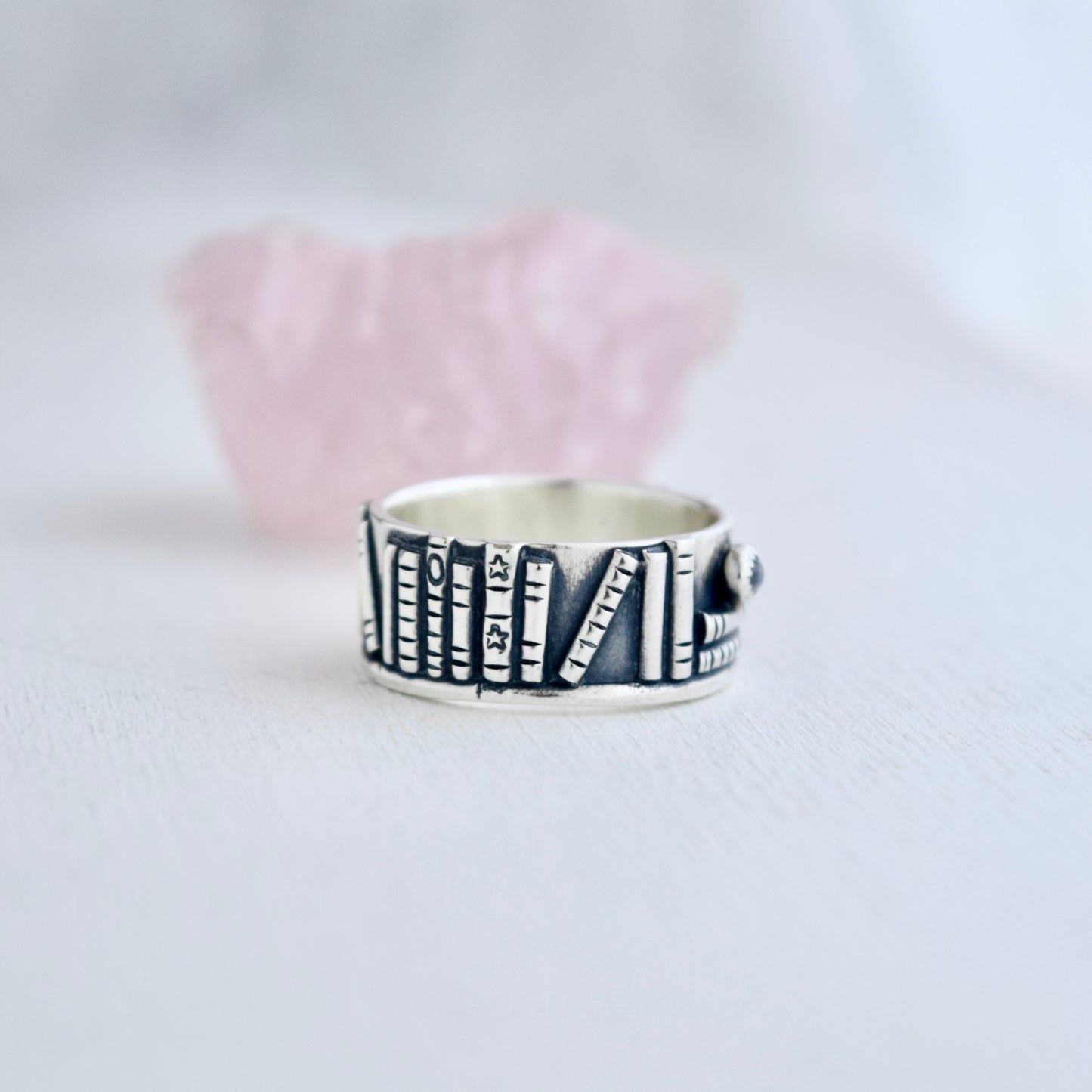 Bookshelf Ring Band with Ethiopian Opal and Rainbow Moonstone Size 7.5