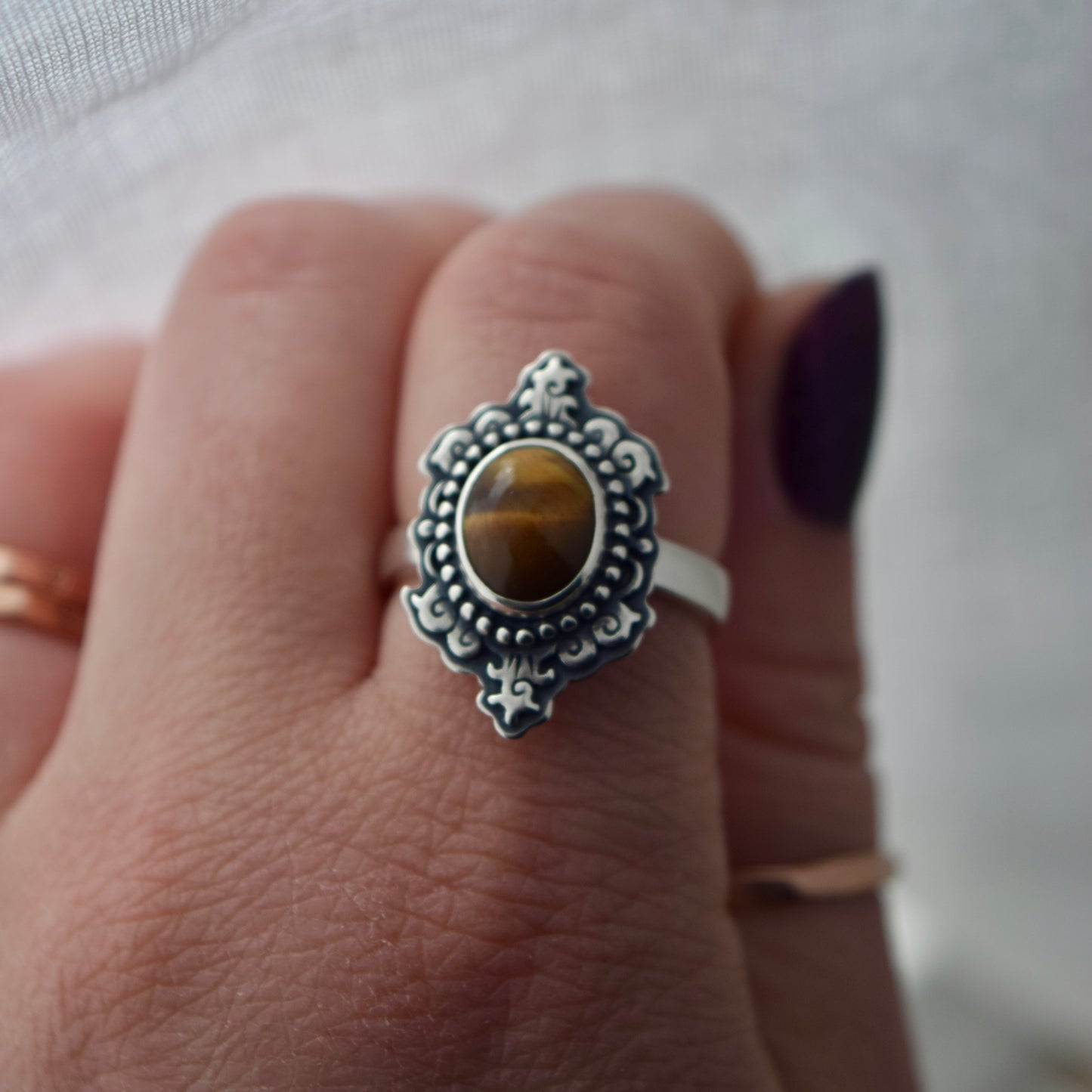 Tigers Eye Cameo Ring Size 8