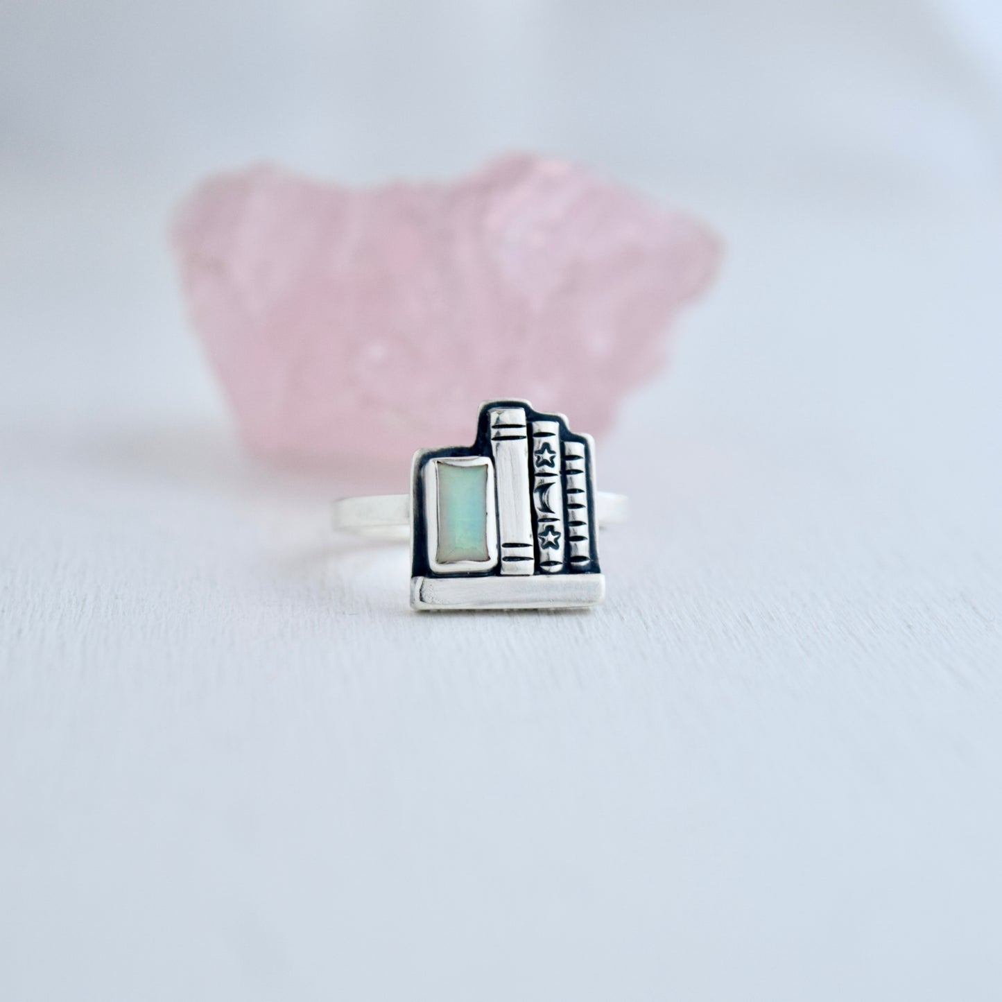 Mini Bookshelf Ring with Ethiopian Opal Size 4.5