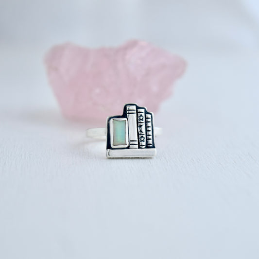 Mini Bookshelf Ring with Ethiopian Opal Size 4.5