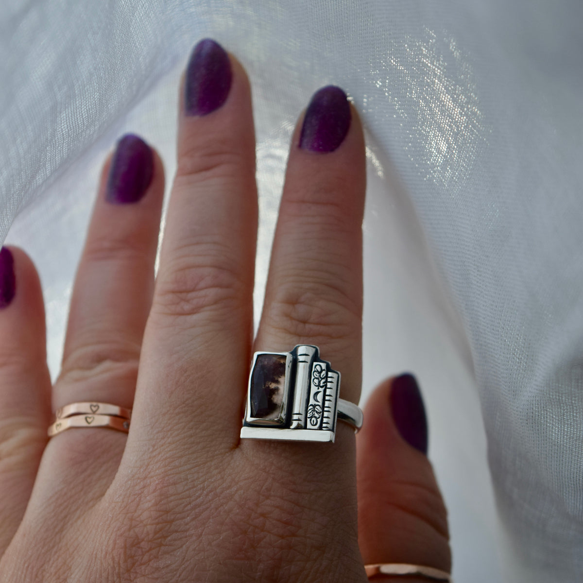 Bookshelf Ring with Lodolite set over Rose Gold Fill Size 7