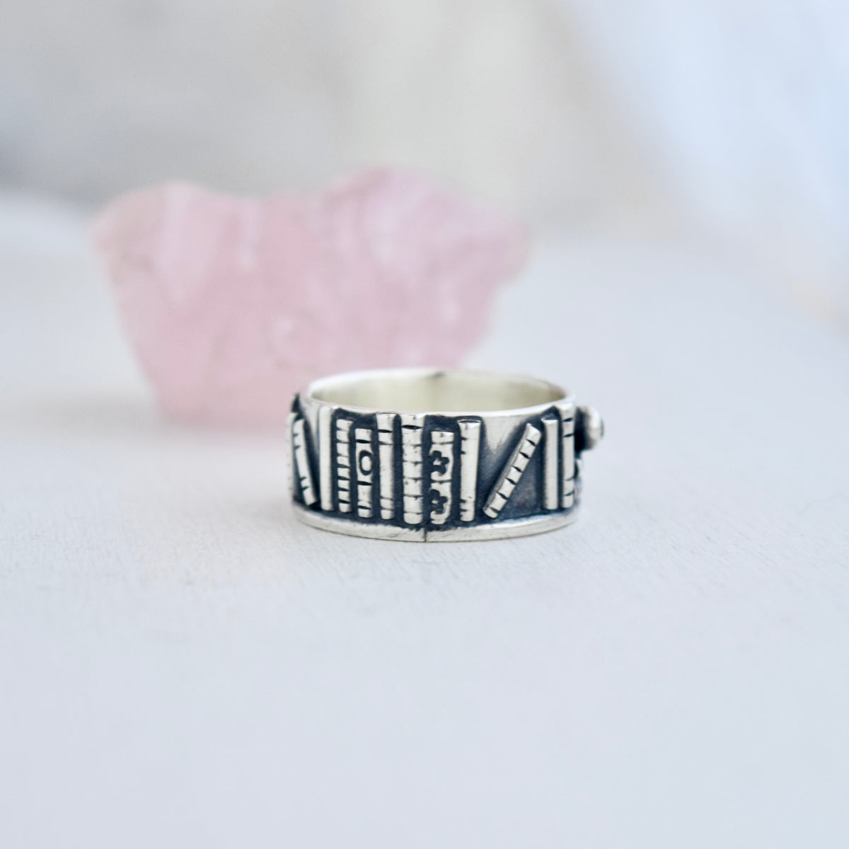 Bookshelf Ring Band with Ethiopian Opal and Rainbow Moonstone Size 7.5