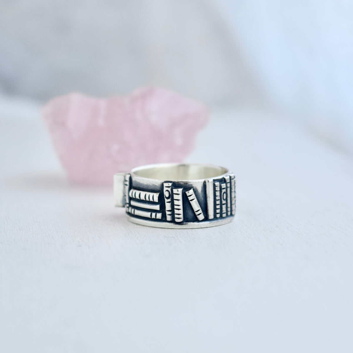 Bookshelf Ring Band with Ethiopian Opal and Rainbow Moonstone Size 7.5