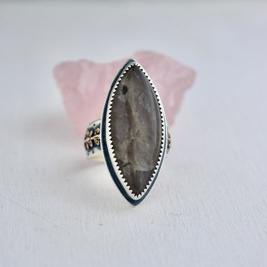 Midnight Lavender Purple Labradorite and Rose Gold Fill Ring Size 7