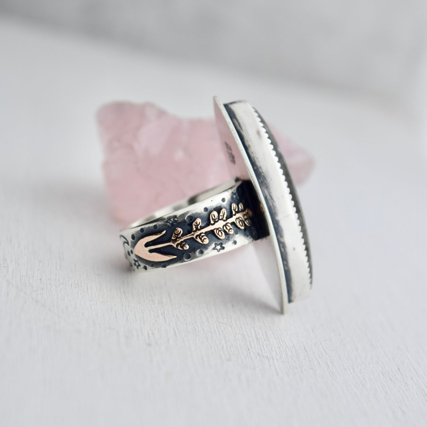 Midnight Lavender Purple Labradorite and Rose Gold Fill Ring Size 7