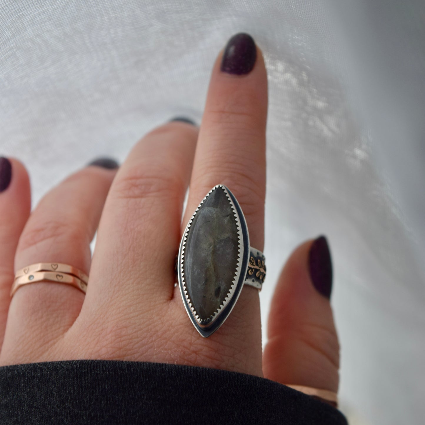 Midnight Lavender Purple Labradorite and Rose Gold Fill Ring Size 7