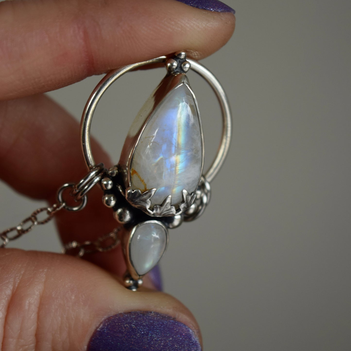 Pendulum Pendant with Kintsugi Rainbow Moonstone