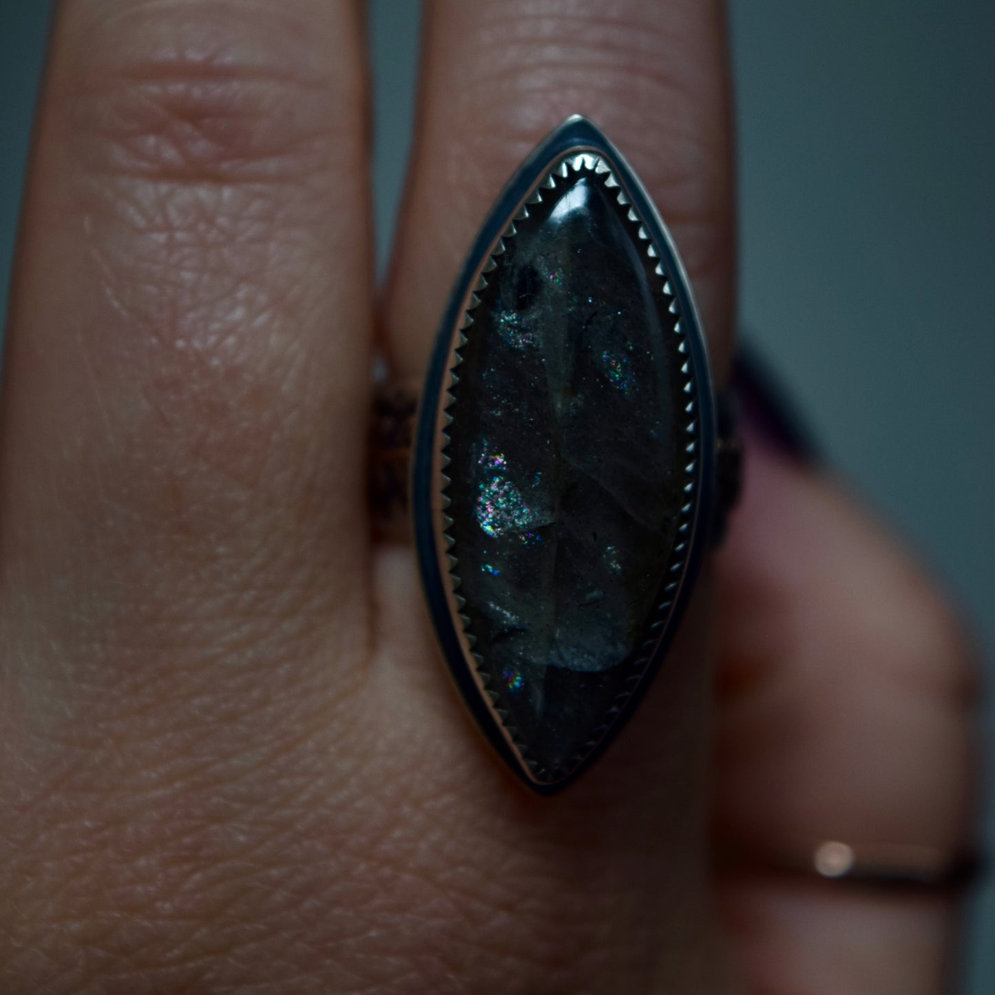 Midnight Lavender Purple Labradorite and Rose Gold Fill Ring Size 7
