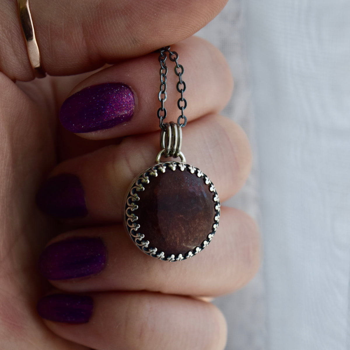 Double Sided Copper Full Moon and Tigers Eye Necklace