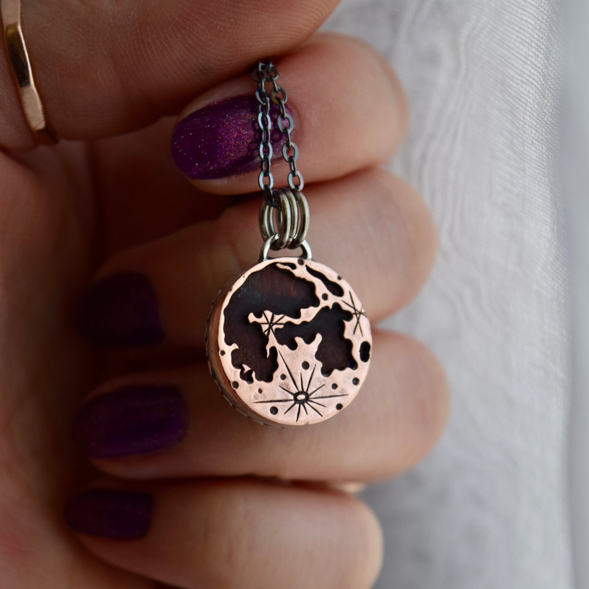 Double Sided Copper Full Moon and Tigers Eye Necklace