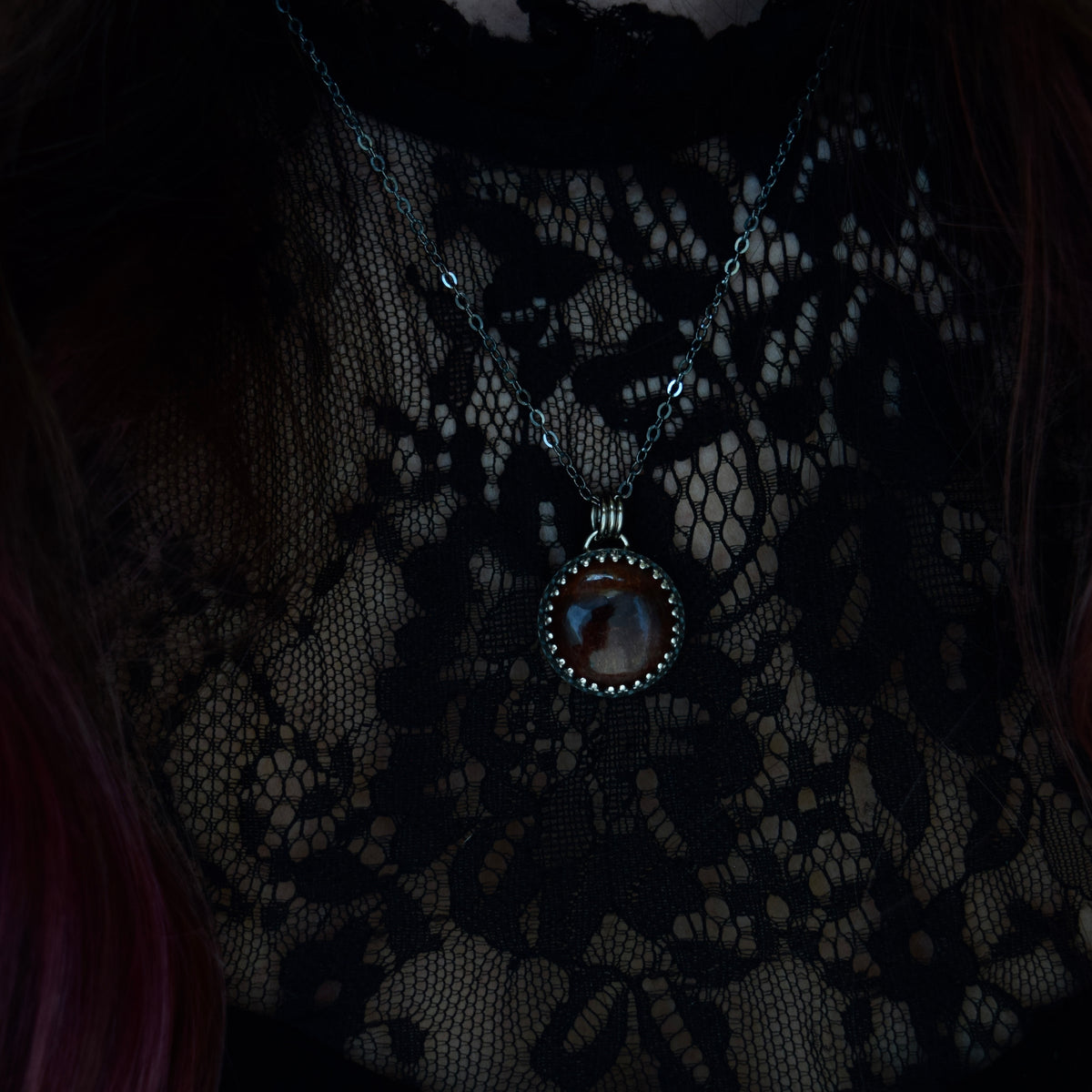 Double Sided Copper Full Moon and Tigers Eye Necklace