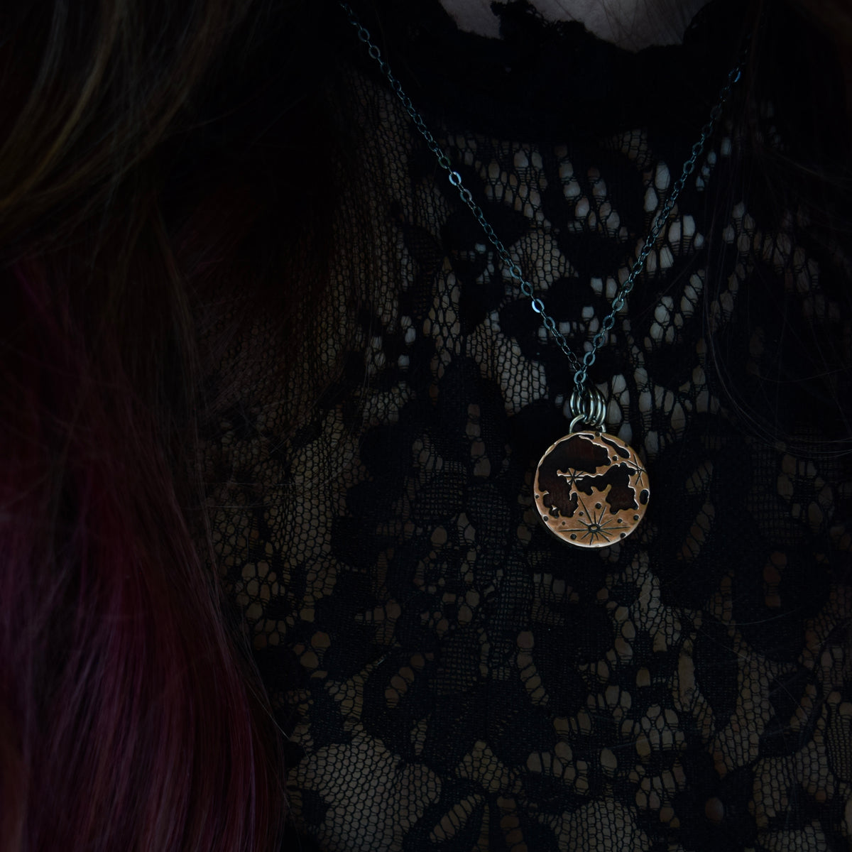 Double Sided Copper Full Moon and Tigers Eye Necklace