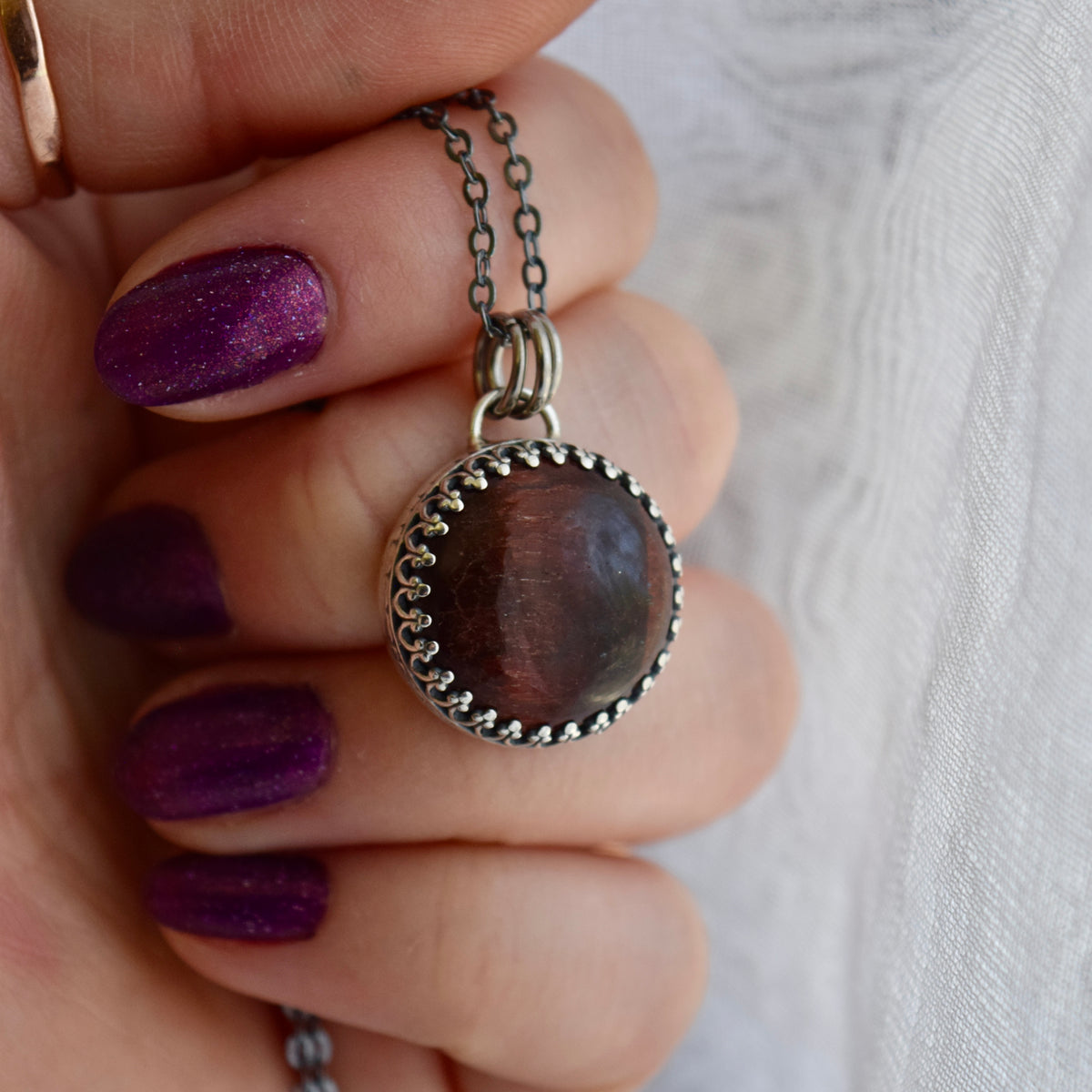 Double Sided Copper Full Moon and Tigers Eye Necklace