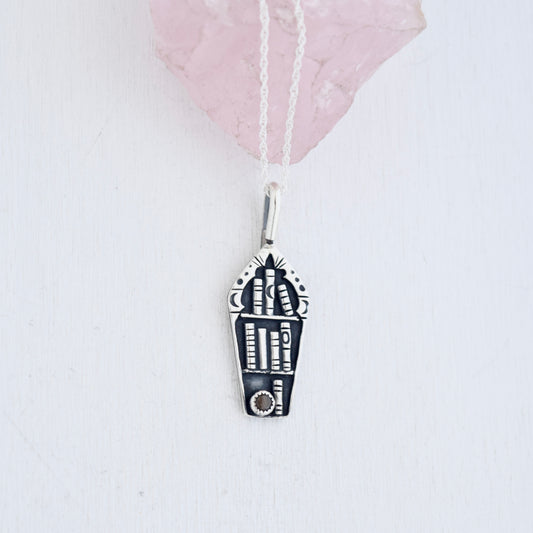 Coffin Bookshelf Necklace with Black Star Sapphire