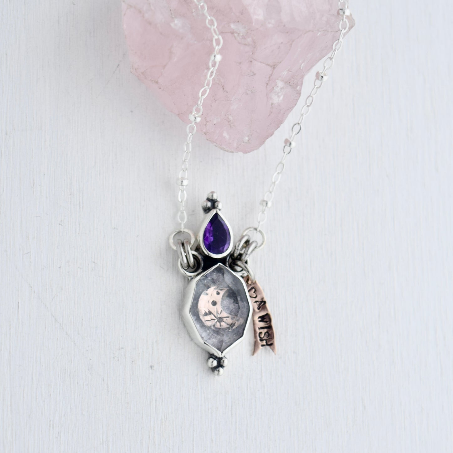 Midnight Lavender Potion Bottle Necklace with Amethyst and Crushed Amethyst