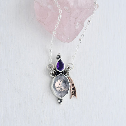 Midnight Lavender Potion Bottle Necklace with Amethyst and Crushed Amethyst