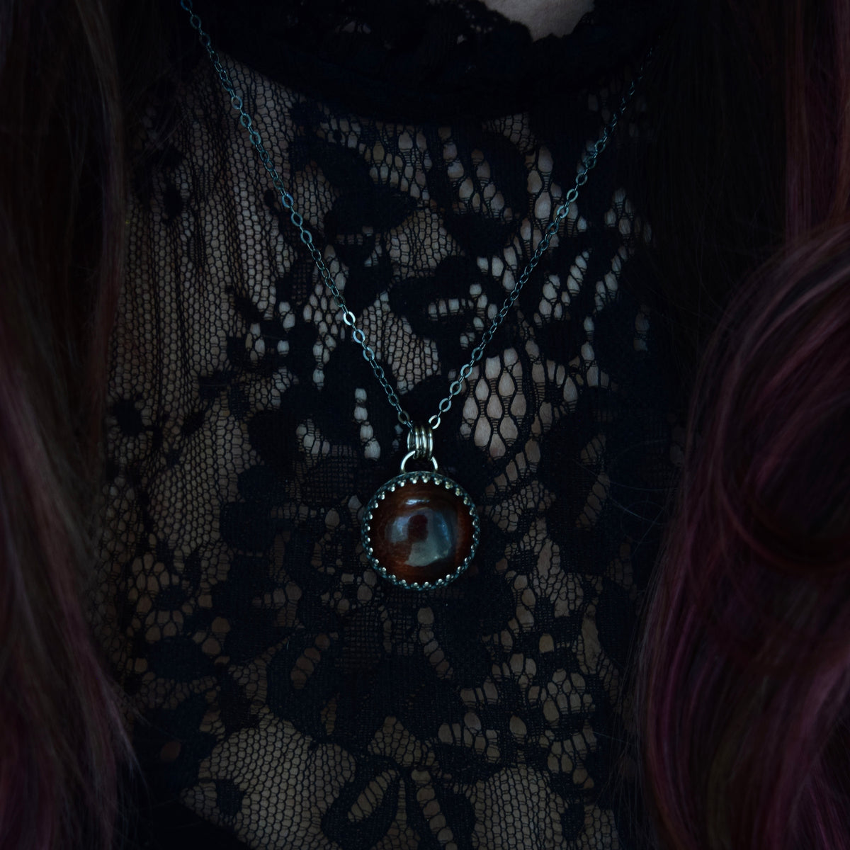 Double Sided Copper Full Moon and Tigers Eye Necklace