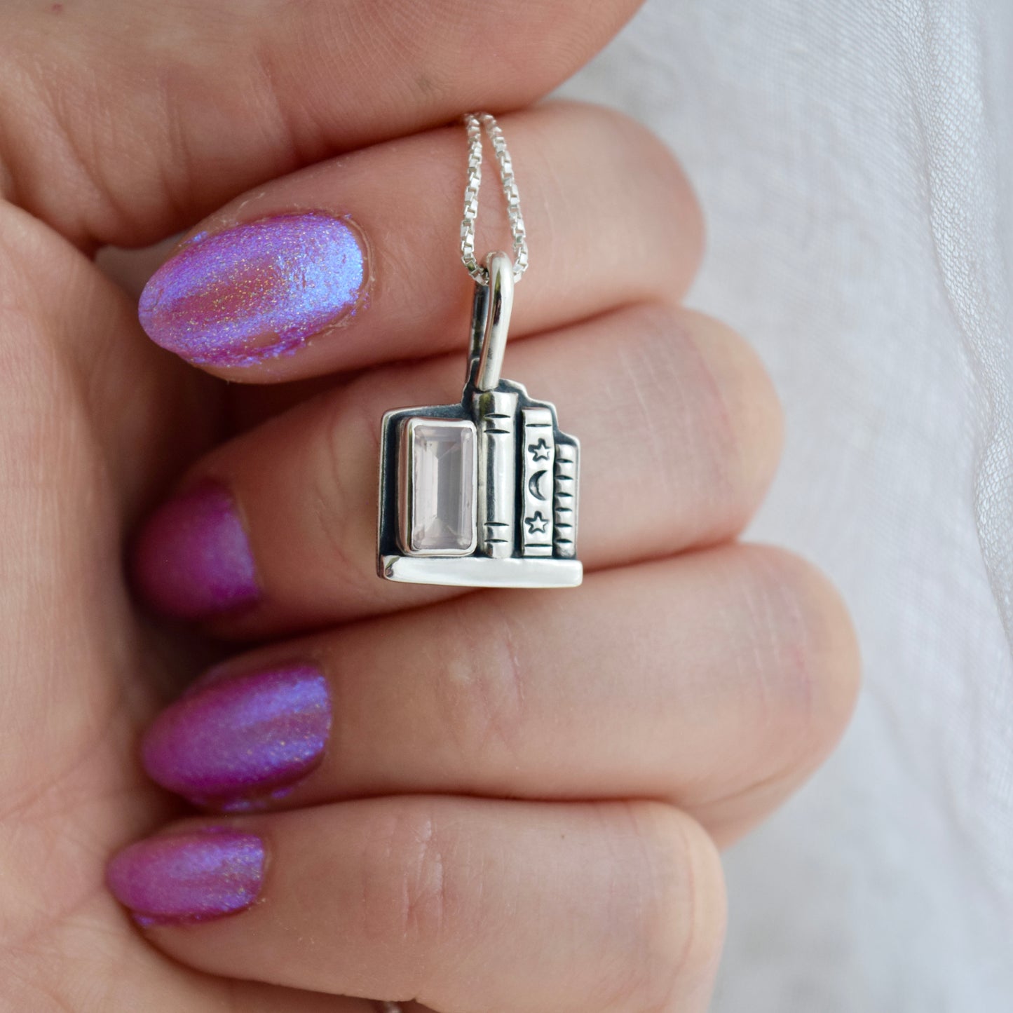 Bookshelf Necklace with Rose Quartz