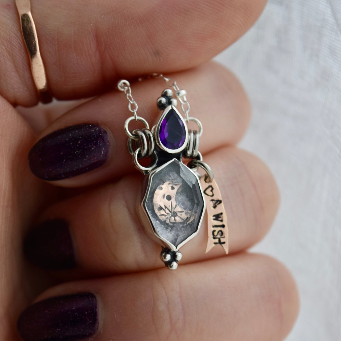 Midnight Lavender Potion Bottle Necklace with Amethyst and Crushed Amethyst