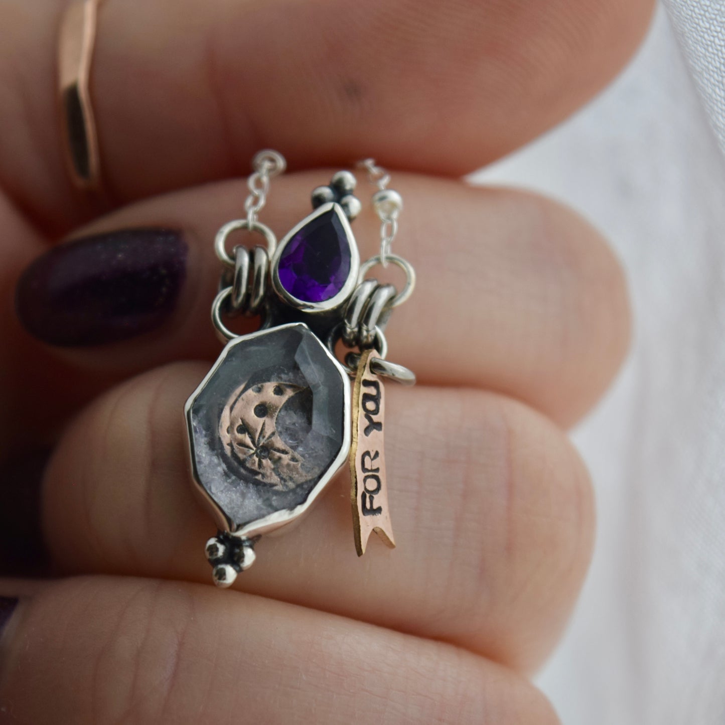 Midnight Lavender Potion Bottle Necklace with Amethyst and Crushed Amethyst